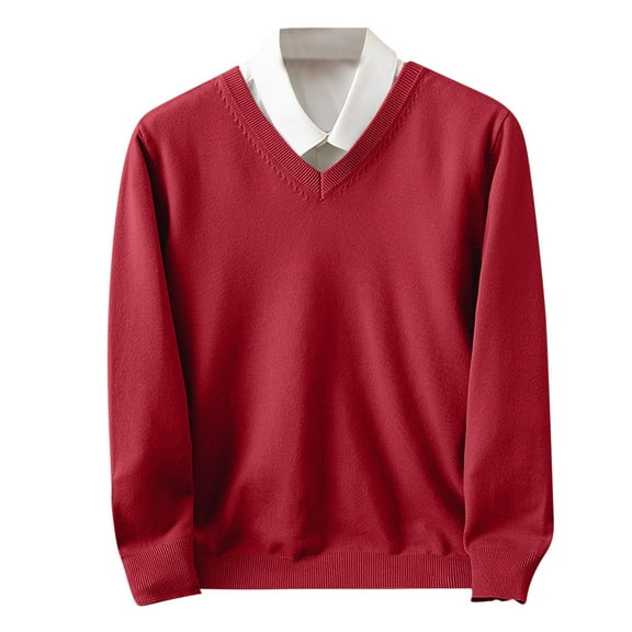 ZCFZJW Men's V Neck Sweater Lightweight Casual Long Sleeve Cable Knitted Pullover Sweaters Loose Regular Fit Cozy Jumper Tops Wine L