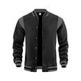 thumbnail image 1 of ZCFZJW Men's Varsity Baseball Jacket Lightweight Causal Slim Fit Varsity Full Button up Long Sleeve Mock Neck Jacket Fashion Boys Bomber Jackets Black M, 1 of 7