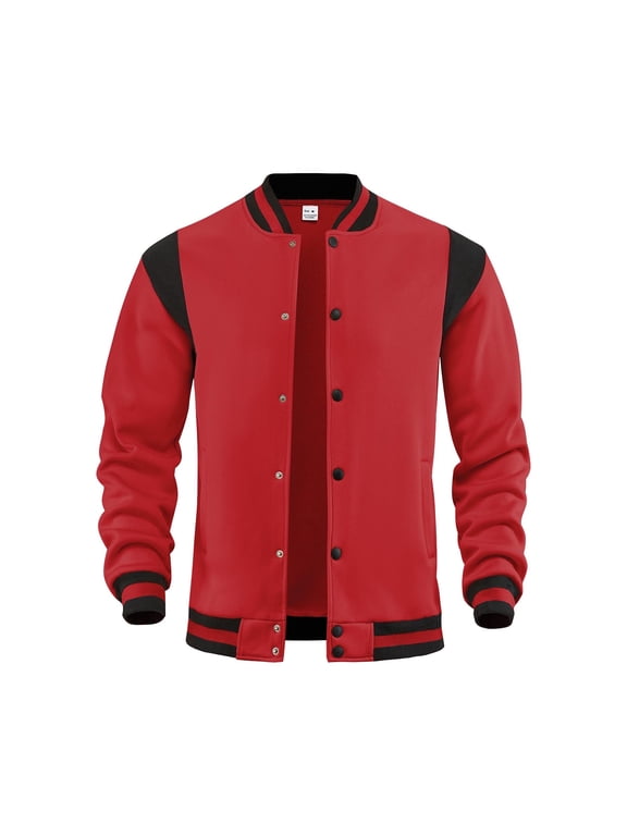 Men's Varsity Baseball Jacket Lightweight Causal Slim Fit Varsity Full Button up Long Sleeve Mock Neck Jacket Fashion Boys Bomber Jackets Wine S