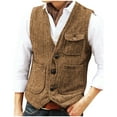 thumbnail image 1 of ZCFZJW Men's Vests Herringbone Tweed Vest Casual V-Neck Waistcoat For Men Retro Men's Wedding Vests Travel Workwear Vest Brown L, 1 of 7