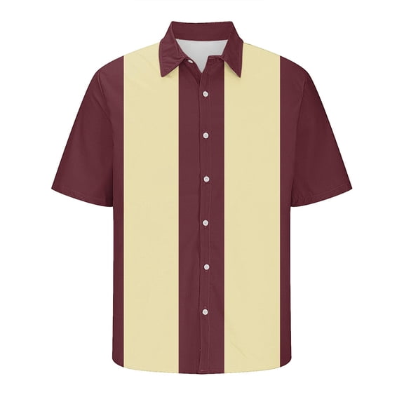 ZCFZJW Men's Vintage Bowling Shirts 1950s Casual Short Sleeve Button Up Contrast Shirt Summer Color Block Cuban Shirts Trendy Holiday Beach Hawaiian Shirt Tops Wine XXXL