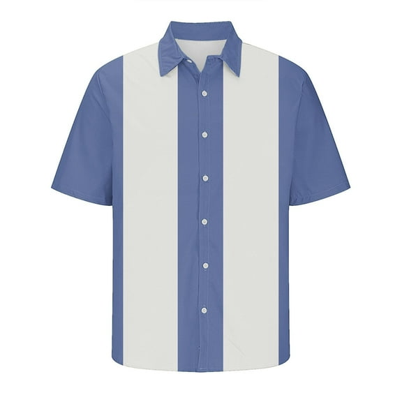 ZCFZJW Men's Vintage Bowling Shirts 1950s Casual Short Sleeve Button Up Contrast Shirt Summer Color Block Cuban Shirts Trendy Holiday Beach Hawaiian Shirt Tops Blue XL