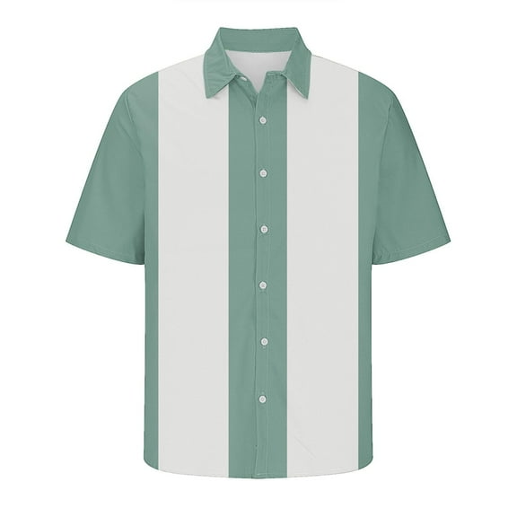 ZCFZJW Men's Vintage Bowling Shirts 1950s Casual Short Sleeve Button Up Contrast Shirt Summer Color Block Cuban Shirts Trendy Holiday Beach Hawaiian Shirt Tops Mint Green XXXL