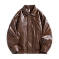 thumbnail image 1 of ZCFZJW Men's Vintage Faux Leather Jacket Casual Full Zip Up Long Sleeve Motorcycle Coat PU Lapel Lightweight Slim Fit Jackets with Pockets Coffee XXL, 1 of 6