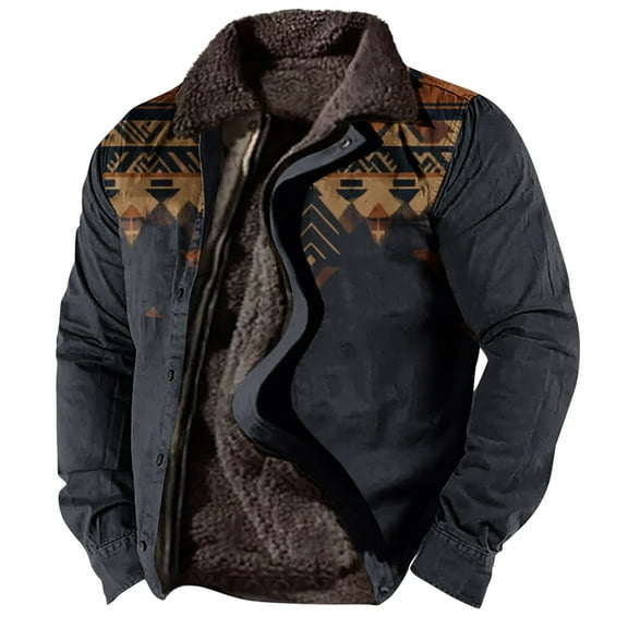 ZCFZJW Men's Vintage Plaid Western Winter Fleece Jacket Warm Fleece Lined Coat Lapel Work Cargo Jackets Sherpa Fleece Lined Jackets L