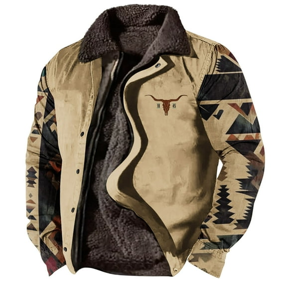 ZCFZJW Men's Vintage Plaid Western Winter Fleece Jacket Warm Fleece Lined Coat Lapel Work Cargo Jackets Sherpa Fleece Lined Jackets L