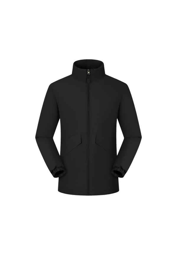 Men's Waterproof Softshell Jacket Lightweight Fleece Lined Long Sleeve Full Zip up Stand Collared Warm Jacket Outdoor Hiking Windbreaker with Pockets Black XL