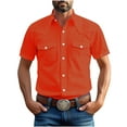 thumbnail image 1 of ZCFZJW Men's Western Cowboy Short Sleeve Pearl Snap Casual Plaid Work Shirts Loose Regular Fit Summer Outdoor T-Shirts with Double Chest Pockets New-Orange S, 1 of 6