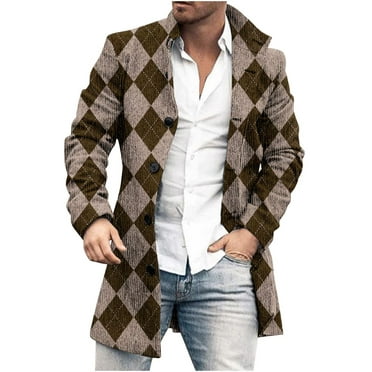 Men's Trench Coat Notched Lapel Double Breasted Wool Peacoat Winter ...