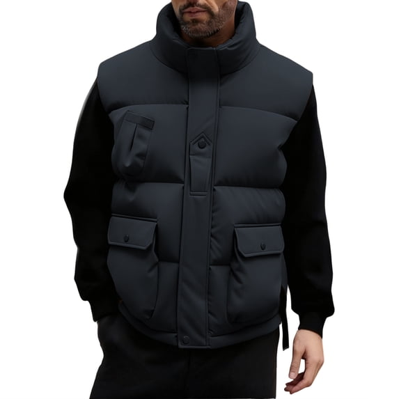 ZCFZJW Men's Winter Lightweight Puffer Vest Fashion Thicken Warm Sleeveless Jacket Casual Full Zip up Outwear Puffy Vests with Pockets Black M