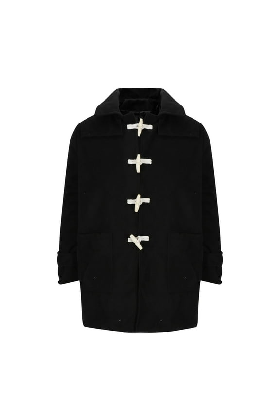 Men's Winter Pea Coat Casual Woolen Trench Coat Stand Collar Double Breasted Wool Jacket Warm Slim Fit Office Peacoat with Pockets Black XXL