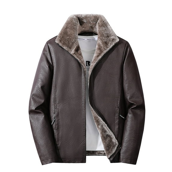 ZCFZJW Men's Winter Warm Leather Lapel Jackets Casual Full Zip Up Sherpa Fleece Lined Jacket Motorcycle Cashmere Big and Tall Vintage Coats Coffee XXXXL