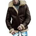 thumbnail image 1 of ZCFZJW Men's Winter Warm Leather Lapel Jackets Casual Full Zip Up Sherpa Fleece Lined Jacket Motorcycle Big and Tall Vintage Coats Z#03-Khaki L, 1 of 6