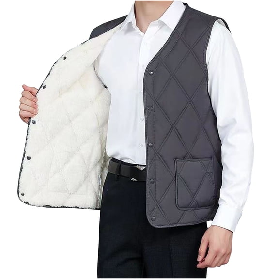 ZCFZJW Men's Winter Warm Outdoor Padded Puffer Vest Thick Fleece Lined Sleeveless Jacket Casual Button up Outwear Coat with Pockets Gray L