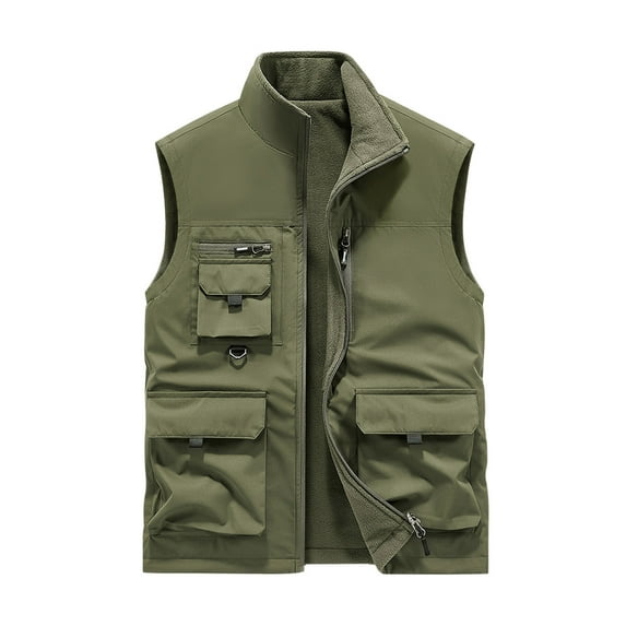 ZCFZJW Men's Work Fishing Vests Lightweight Solid Color Sleeveless Safari Travel Hunting Waistcoat with Multi-Pockets Green M