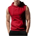 thumbnail image 1 of ZCFZJW Men's Workout Hooded Tank Tops Trendy Drawstring Sleeveless Gym Hoodies Bodybuilding Muscle Cut Off T-Shirts with Kangaroo Pockets Red L, 1 of 9