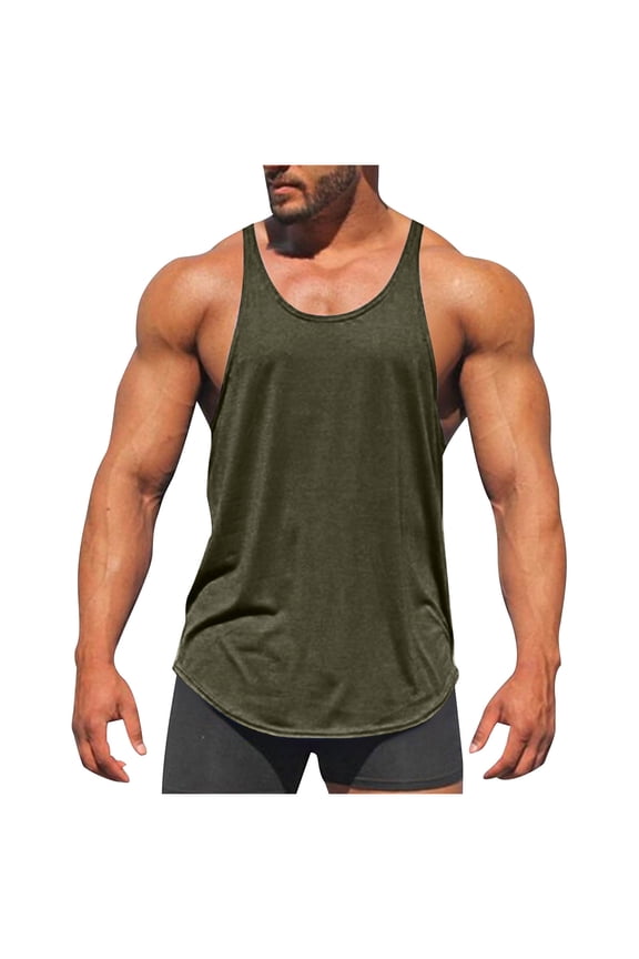 Men's Workout Stringer Tank Tops Lightweight Summer Athletic Quick Dry Y-Back Tops Bodybuilding Muscle Shirts for Gym Army Green L