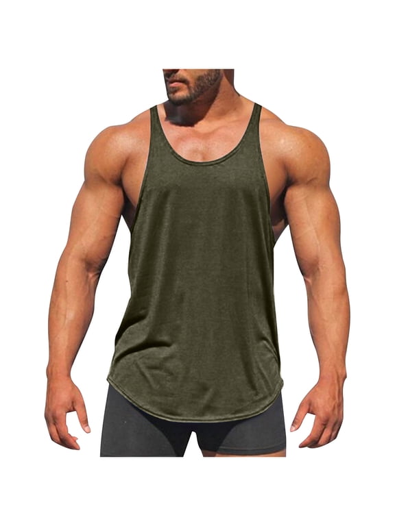Men's Workout Stringer Tank Tops Lightweight Summer Athletic Quick Dry Y-Back Tops Bodybuilding Muscle Shirts for Gym Army Green XL