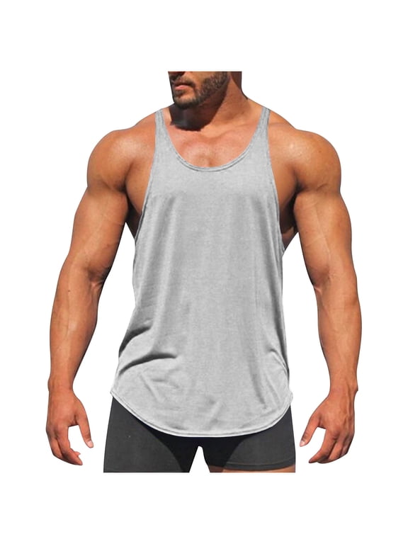 Men's Workout Stringer Tank Tops Lightweight Summer Athletic Quick Dry Y-Back Tops Bodybuilding Muscle Shirts for Gym Gray XXXXXL