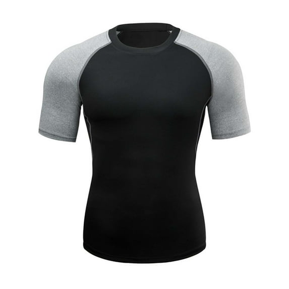 ZCFZJW Men's Workout T Shirts, Quick Drying Slim Fit Muscle Short Sleeve Color Patchwork Athletic Running Gym Exercise Tee Shirts for Men Gray S
