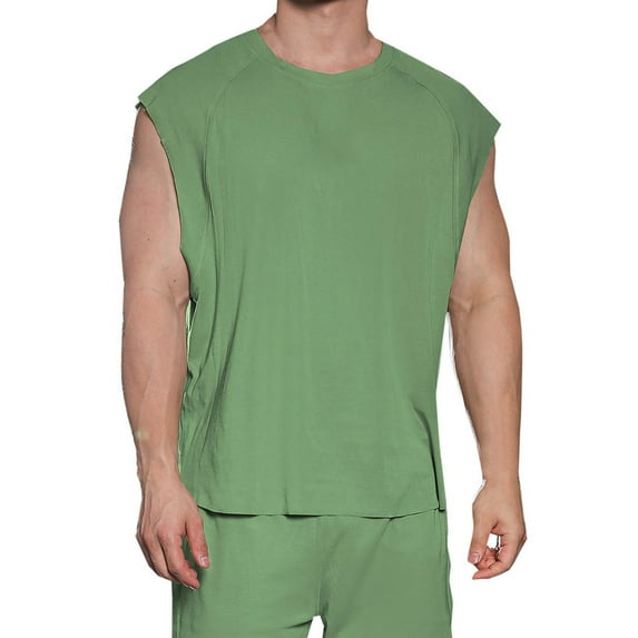 ZCFZJW Men's Workout Tank Top Cute Summer Sleeveless Solid Color Casual Soft Cotton Basic Gym Muscle Shirts Bodybuilding Tee Shirt Tops Green XXL