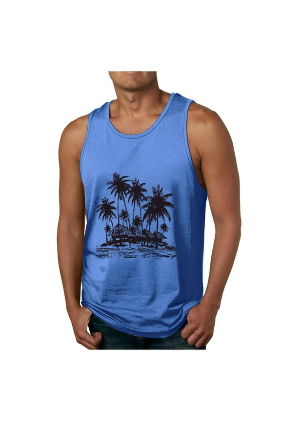 Men's Workout Tank Tops Gym Athletic Sleeveless Big and Tall Regular Fit Casual Graphic T-Shirts Fitness Bodybuilding Muscle Tees Shirts Blue XXXXL