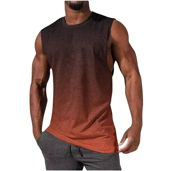 ZCFZJW Men's Workout Tank Tops Gym Cut Off Sleeveless T Shirt Bodybuilding Fitness Muscle Athletic Tank Top Tie Dye Ombre Print Shirts Tee Brown L