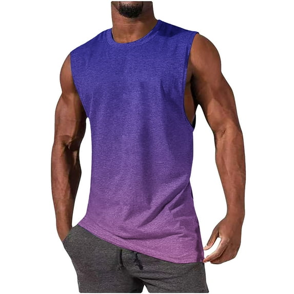 ZCFZJW Men's Workout Tank Tops Gym Cut Off Sleeveless T Shirt Bodybuilding Fitness Muscle Athletic Tank Top Tie Dye Ombre Print Shirts Tee Purple S