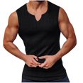 thumbnail image 1 of ZCFZJW Men's Workout Tank Tops Sleeveless Curvy V Neck Solid Color Ribbed Knit T Shirt Muscle Gym Fitness Tee Trendy Basic Summer Camisole Vest Black L, 1 of 5