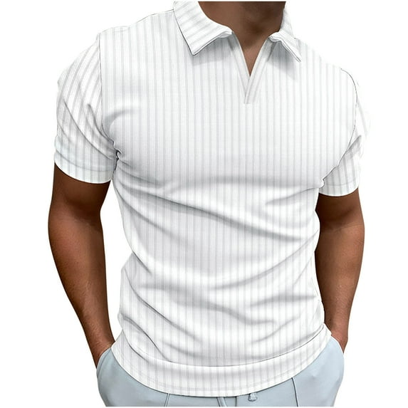 ZCFZJW Men's Zipper Shirts Waffle Knit T Shirts Summer Short Sleeve Casual Slim Fit Knitted Golf Shirt Solid Color Basic Tee Shirt White M