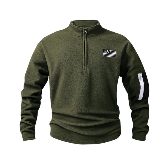 ZCFZJW Mena Patriotic Sweatshirts Loose Regular Fit Casual 1/4 Zip up Fall Winter USA Flag Embroidery Long Sleeve Stanc Collar Pullover Tops Army Green S