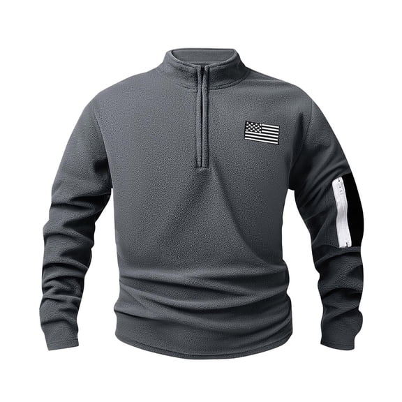 ZCFZJW Mena Patriotic Sweatshirts Loose Regular Fit Casual 1/4 Zip up Fall Winter USA Flag Embroidery Long Sleeve Stanc Collar Pullover Tops Gray L