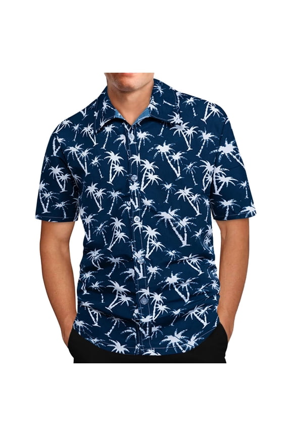 Mens 100% Cotton Hawaiian Shirts Big and Tall Button Down Short Sleeve Beach Shirts Summer Casual Tropical Print Aloha Holiday Shirts Z03-Blue XXXXXL