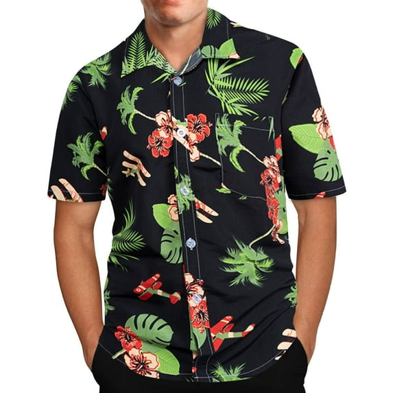 ZCFZJW Mens 100% Cotton Hawaiian Shirts Big and Tall Button Down Short Sleeve Beach Shirts Summer Casual Tropical Print Aloha Holiday Shirts Z03-Green XXXXXL