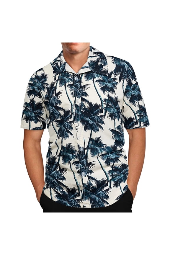 Mens 100% Cotton Hawaiian Shirts Big and Tall Button Down Short Sleeve Beach Shirts Summer Casual Tropical Print Aloha Holiday Shirts Z05-White XXXXXL