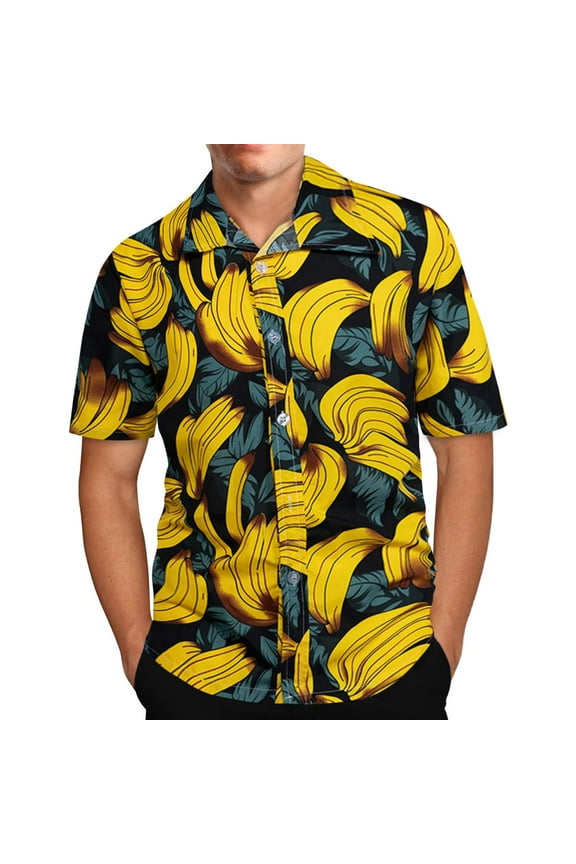Mens 100% Cotton Hawaiian Shirts Big and Tall Button Down Short Sleeve Beach Shirts Summer Casual Tropical Print Aloha Holiday Shirts Z06-Yellow XL
