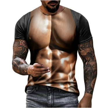 ZCFZJW Mens 3D Novelty Print Summer T-Shirts Funny Fake Muscle Pattern Graphic Short Sleeve Big and Tall Regular Fit Graphic Tees Shirt Trendy Holiday Vacation Tops Black XXXL