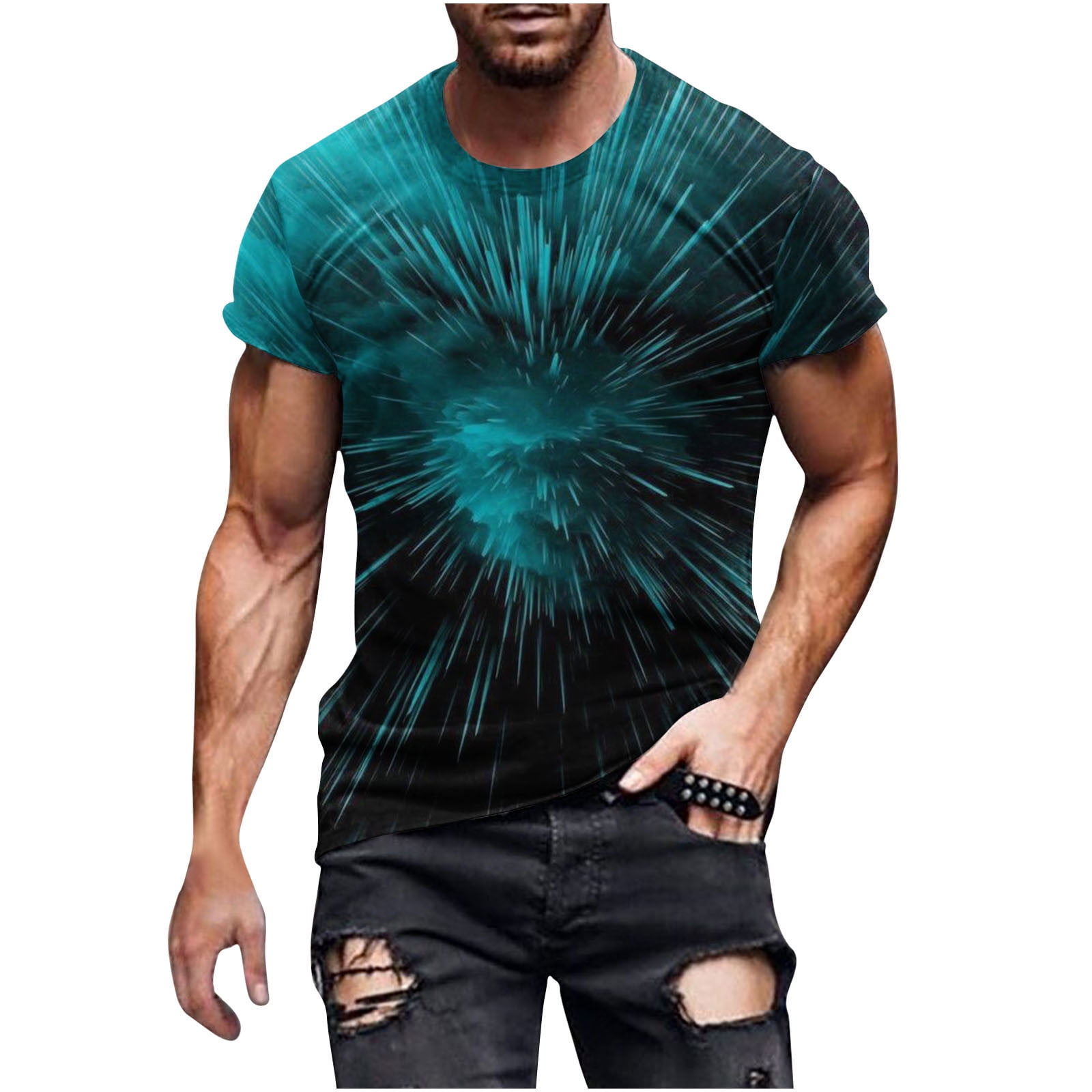 ZCFZJW Mens 3D Pattern Graphic Muscle T-Shirt Regular Fit Casual Summer  Short Sleeve Gradient Color Print Round Neck Pullover Sports Fitness Tshirts  Tops Pink XXL 