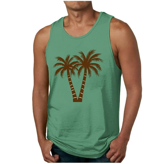 ZCFZJW Mens 3D Tank Top Novelty Tropical Palm Tree Pattern Graphic Breathable Quick Dry Sleeveless Beach Athletic Tees Vest Tops Army Green S