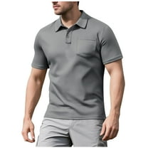 ZCFZJW Mens Athletic Golf Polo Shirts Casual Summer Short Sleeve Workout Tees Shirt Lightweight Quick Dry Basic T-Shirt with Pockets Gray L