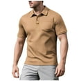 thumbnail image 1 of ZCFZJW Mens Athletic Golf Polo Shirts Casual Summer Short Sleeve Workout Tees Shirt Lightweight Quick Dry Basic T-Shirt with Pockets Khaki L, 1 of 5