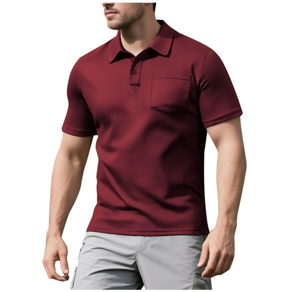 ZCFZJW Mens Athletic Golf Polo Shirts Casual Summer Short Sleeve Workout Tees Shirt Lightweight Quick Dry Basic T-Shirt with Pockets Wine M