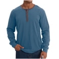 thumbnail image 1 of ZCFZJW Mens Athletic T-Shirts Casual Solid Color Long Sleeve Button Neckline Pullover Sweatshirts Trendy Soft Cotton Tees Tops Blue S, 1 of 6