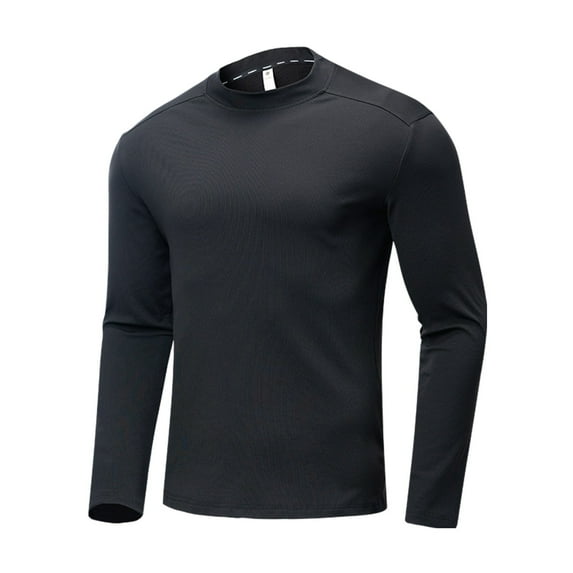 ZCFZJW Mens Athletic T-Shirts Casual Solid Color Long Sleeve Quick Dry Crew Neck Basic Workout Pullover Tops Trendy Fall Sportswear Shirts Black XXXL