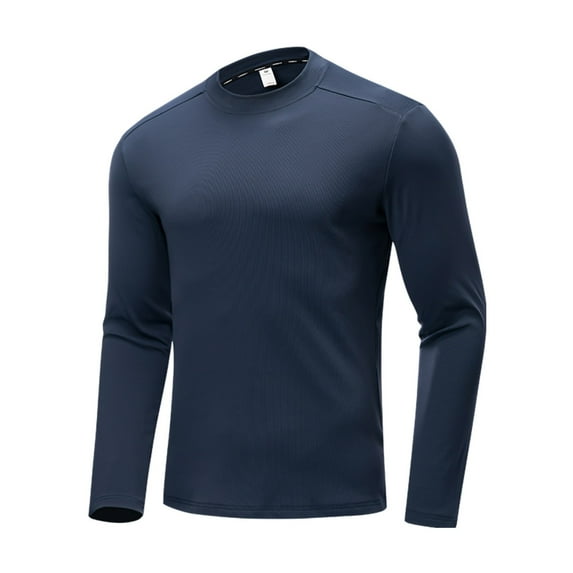 ZCFZJW Mens Athletic T-Shirts Casual Solid Color Long Sleeve Quick Dry Crew Neck Basic Workout Pullover Tops Trendy Fall Sportswear Shirts Dark Blue XXXL