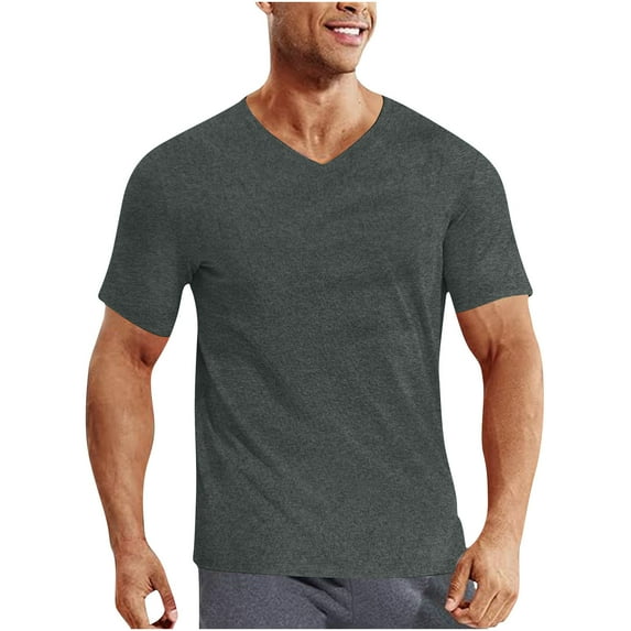 ZCFZJW Mens Athletic V Neck T-Shirts Quick Dry Summer Short Sleeve Basic Workout Tees Tops Trendy Solid Color Slim Fit Muscle Tshirts Dark Gray M