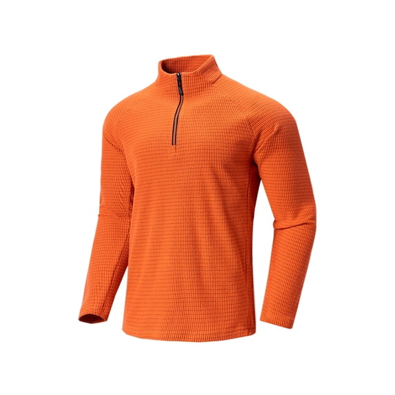 ZCFZJW Mens Base Layer Long Sleeve Shirts Casual Solid Color Half Zip up Stand Collar Pullover Sweatshirts Trendy Athletic Workout Tees Tops Orange M