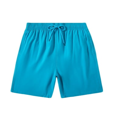 ZCFZJW Mens Beach Swim Trunks Lightweight Casual Solid Color Drawstring Elastic Waist Board Shorts with Pockets Quick Dry Swimwear Bathing Suit Sky Blue L
