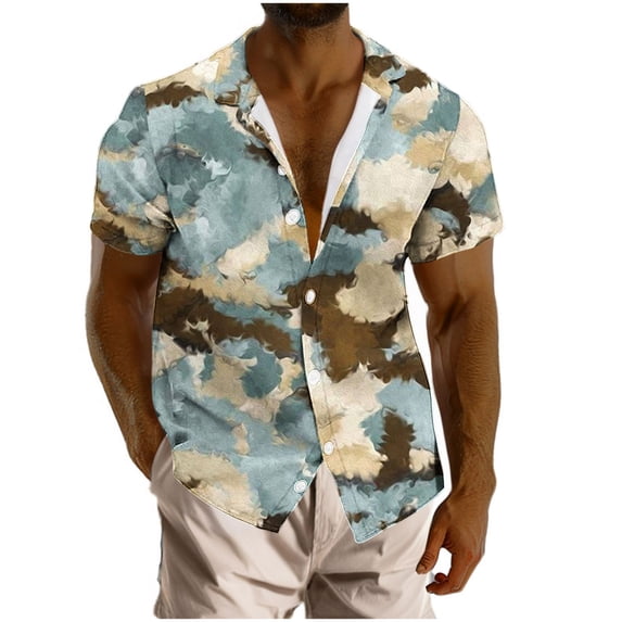 ZCFZJW Mens Big and Tall Regular Fit Beach Hawaiian T-Shirts Loose Casual Summer Color Block Print Short Sleeve Button Down Graphic T-Shirt Tops Multicolor#02 XXXXXL