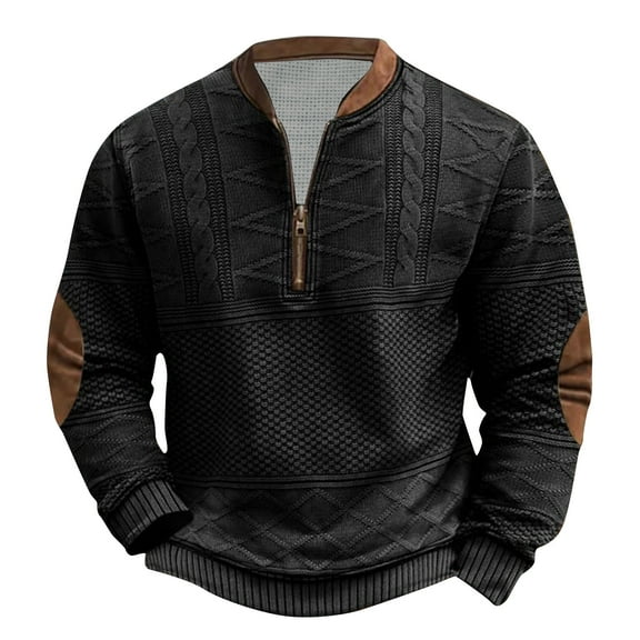 ZCFZJW Mens Big and Tall Regular Fit Long Sleeve Cable Knit Sweaters Casual Half Zip up V Neck Henley Shirts Loose Lightweight Comfy Thick Outwear Jacket Tops Black XXXXL